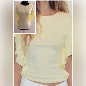 ZARA Light Yellow Ruffle Sleeve Blouse | Feminine Romantic Top